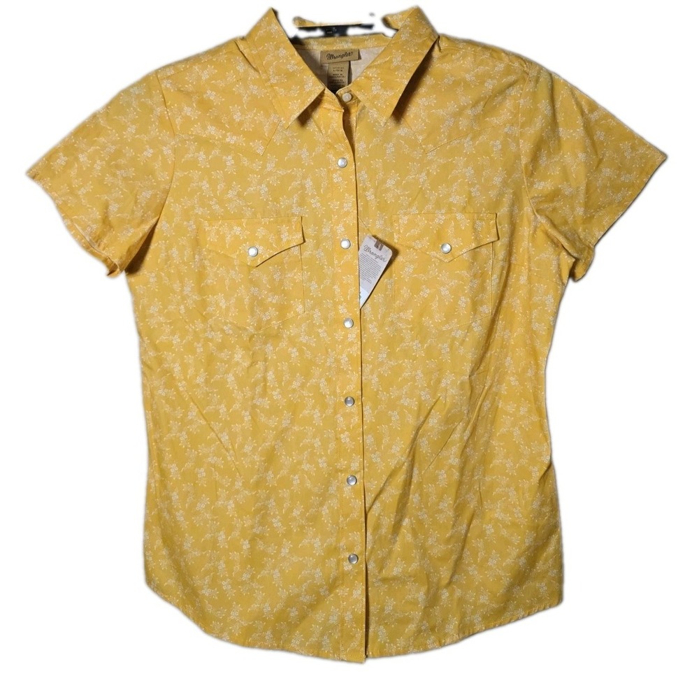 Wrangler Women's Western Size Large Yellow Floral Pearl Snap Shirt NWT